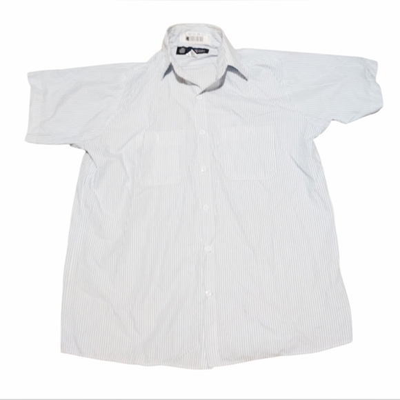 Vintage Uniweave Button Up Shirt Short Sleeve For Men Size L White And Blue - Picture 1 of 5